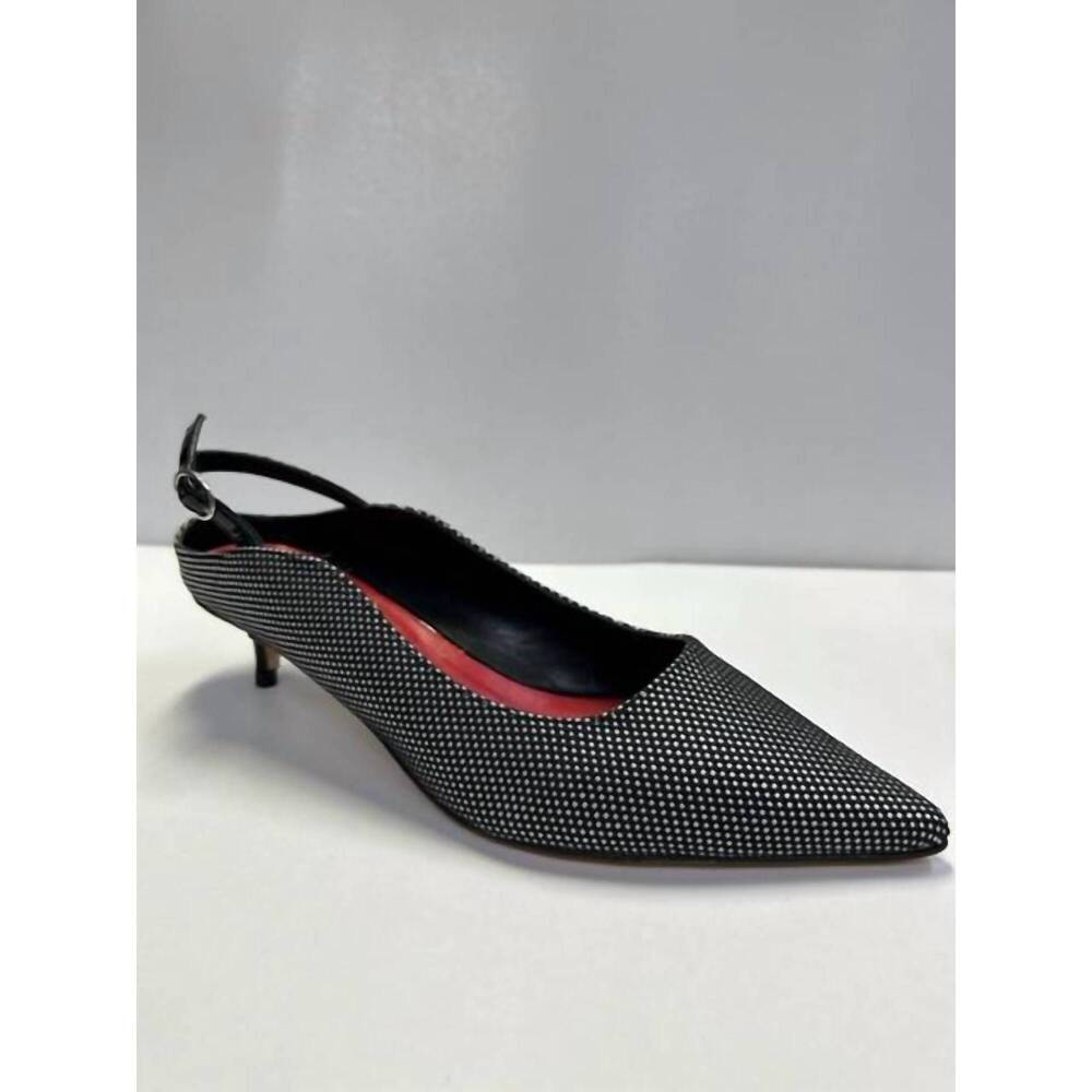 NEW BUTTER brook slingback kitten heel in black white dot